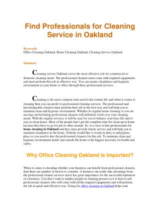 Find Professionals for Cleaning Service in Oakland