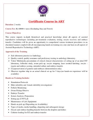Certificate Course in ART | Hands on IVF and ICSI Training