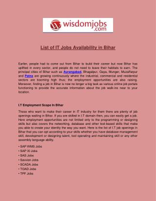 List of IT Jobs Availability in Bihar