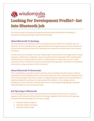 Bluetooth jobs across India - Wisdomjobs
