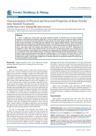Characterization of Physical and Structural Properties of Brass Powder After Biofield Treatment