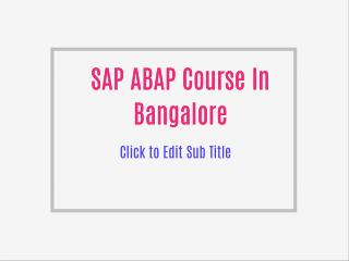 SAP ABAP Course In Bangalore