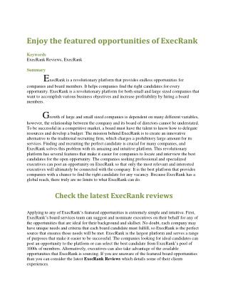 Enjoy the featured opportunities of ExecRank
