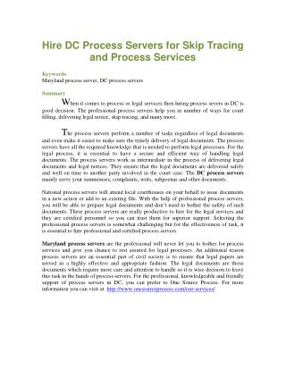 Hire DC Process Servers for Skip Tracing and Process Services