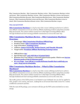 Elite Commission Machine review-- Elite Commission Machine $27,300 bonus & discount