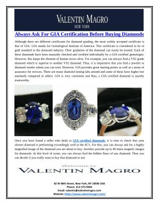 Always Ask For GIA Certification Before Buying Diamonds
