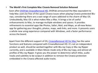The World's First Complete Mac Cinavia Removal Solution Released