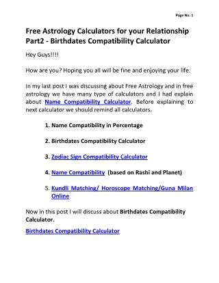 Free Astrology Calculators for your Relationship Part2 - Birthdates Compatiblity Calculator