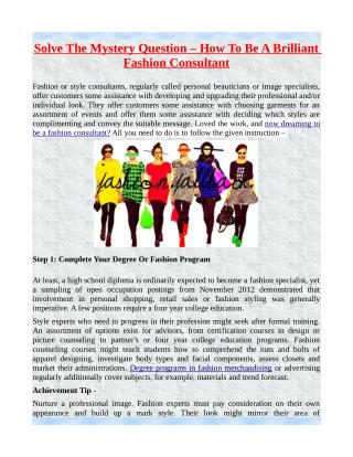Solve The Mystery Question – How To Be A Brilliant Fashion Consultant
