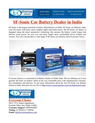 SF Sonic Car Battery Dealer in India