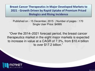 Global Breast Cancer Therapeutics Market Outlook Till 2021 | Revenue Models