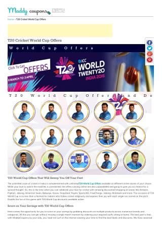 T20 Cricket World Cup 2016 Discount Coupons, Offers & Deals