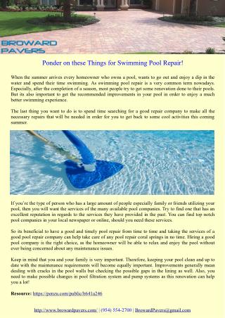 Ponder on these Things for Swimming Pool Repair