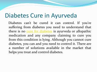 Diabetes Cure in Ayurveda