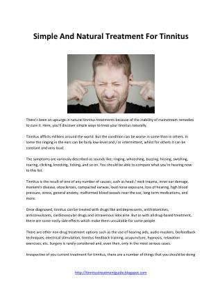 Simple Natural Treatment For Tinnitus