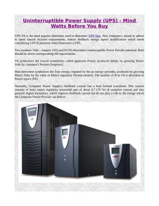 Uninterruptible Power Supply (UPS) - Mind Watts Before You Buy