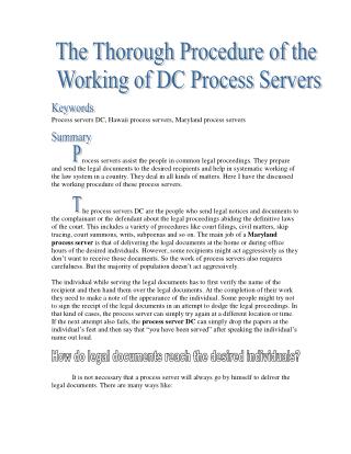 The Thorough Procedure of the Working of DC Process Servers