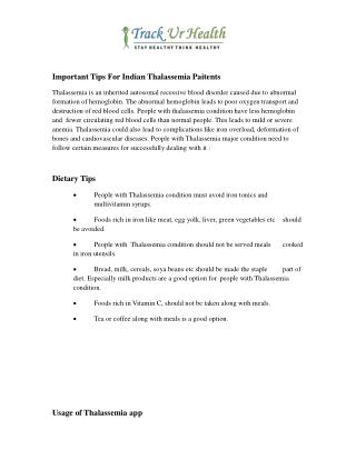 Tips for Thalassemia Paitents