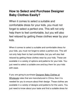 How to Select and Purchase Designer Baby Clothes Easily?
