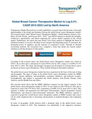 Breast Cancer Therapeutics in Major Developed Market to 2021: Transparency Market Research