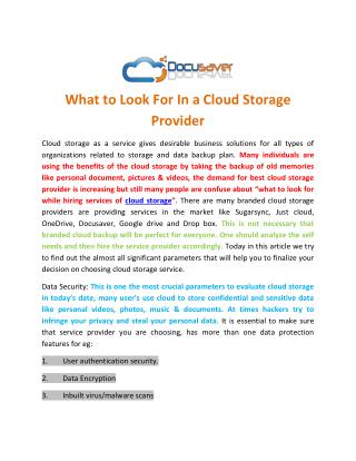 What to Look For In a Cloud Storage Provider