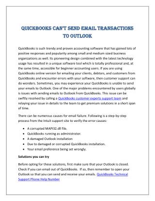 QuickBooks Can’t Send Email Transactions to Outlook