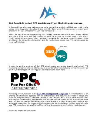 Get Result-Oriented PPC Assistance From Marketing Adventure