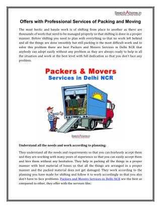 Packers and Movers Services in Delhi NCR