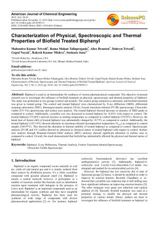 Characterization of Physical, Spectroscopic and Thermal Properties of Biofield Treated Biphenyl