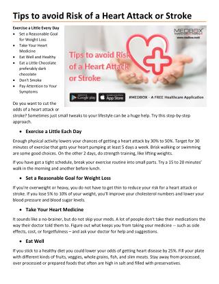 Tips to avoid Risk of a Heart Attack or Stroke
