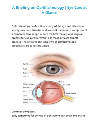 A Briefing on Ophthalmology – Eye Care At A Glance