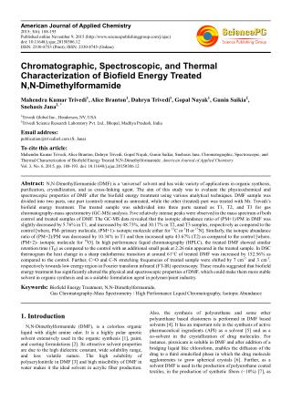 Chromatographic, Spectroscopic, and Thermal Characterization of Biofield Energy Treated N,N-Dimethylformamide