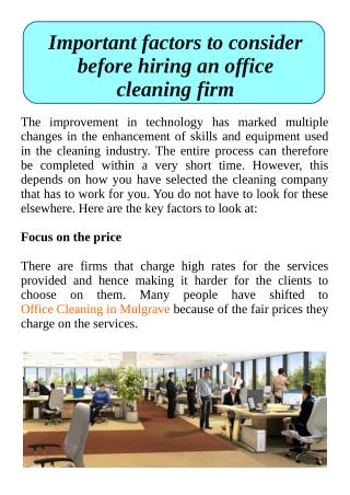 Important Factors to Consider Before Hiring an Office Cleaning Firm