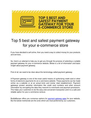 Top 5 best and safest payment gateway for your e-commerce store