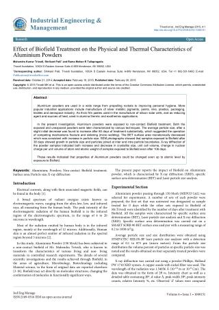 Effect of Biofield Treatment on the Physical and Thermal Characteristics of Aluminium Powders