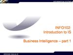 INFO102: Introduction to IS Business Intelligence part 1