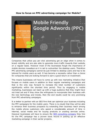 How to focus on PPC advertising campaign for Mobile?
