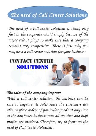 The need of Call Center Solutions