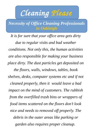Necessity of Office Cleaning Professionals in Oakleigh