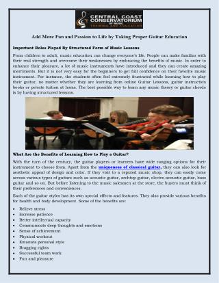 Add More Fun and Passion to Life by Taking Proper Guitar Education