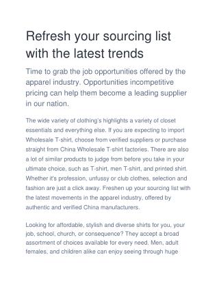 Refresh your sourcing list with the latesttrends