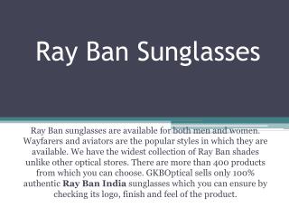 Ray Ban Sunglasses - The Famous Branded Eyewear