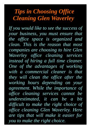 Tips in Choosing Office Cleaning Glen Waverley