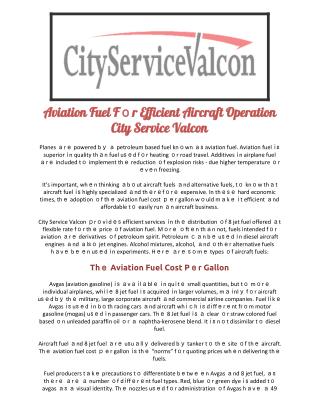 Aviation Fuel Fоr Efficient Aircraft Operation – Citys Service Valcon