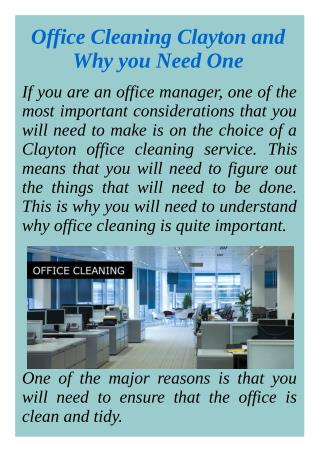 Office Cleaning Clayton and Why you Need One