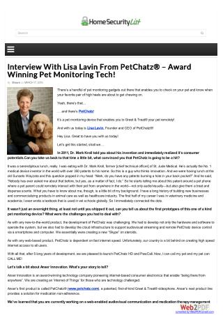 Interview With Lisa Lavin From PetChatz® – Award Winning Pet Monitoring Tech!