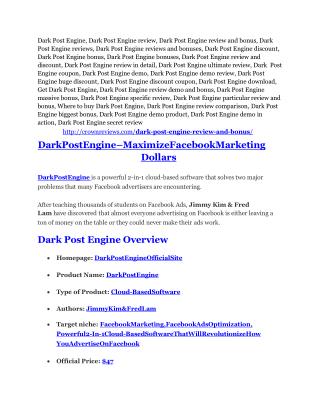 Dark Post Engine review and Exclusive $26,400 Bonus