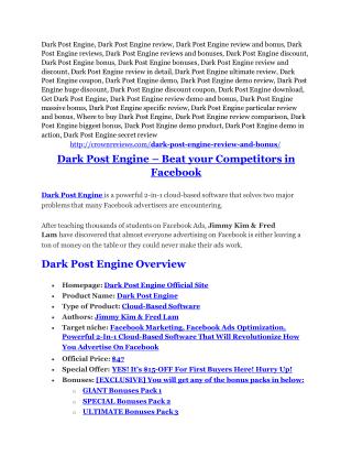 Dark Post Engine Review-TRUST about Dark Post Engine and 80% discount