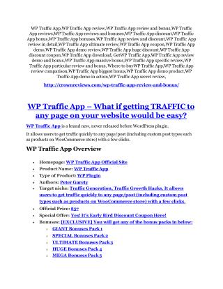 WP Traffic App Review-$32,400 bonus & discount