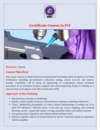 Certificate Course in IVF With IIRFT